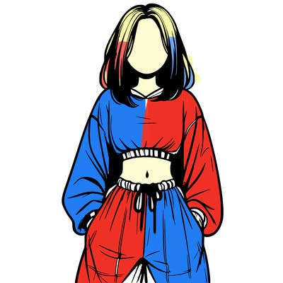 realistic girl faceless with baggy pants and a crop top