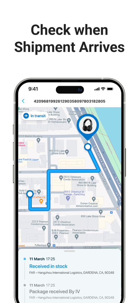 Package Tracker - pkge Mobile - A mobile app map showing real time shipment location and delivery status