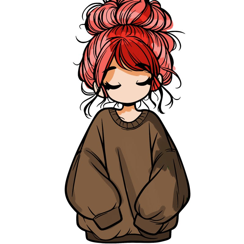 girl with baggy sweatshirt and messy bun