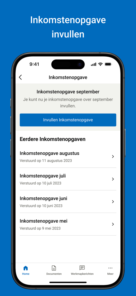 UWV - UWV app interface for submitting and viewing monthly income statements