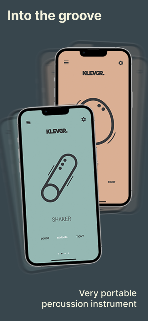 Rassel - Pocket shaker - Rassel app interface showing digital percussion instruments on iPhones