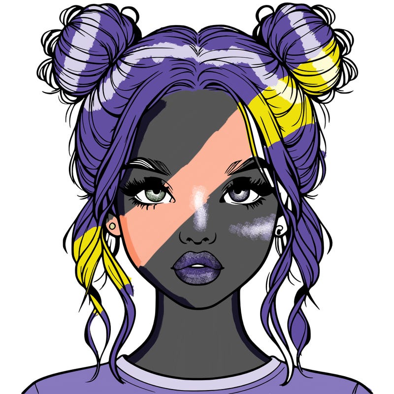 realistic girl with two buns in hair and lips