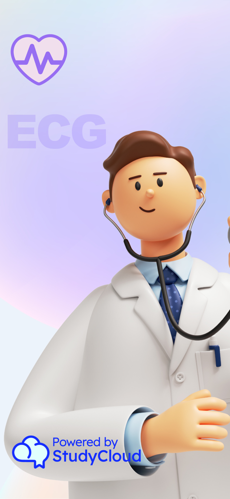 InVivo: ECG (EKG) Course - Friendly 3D doctor illustration on the InVivo ECG course app splash screen
