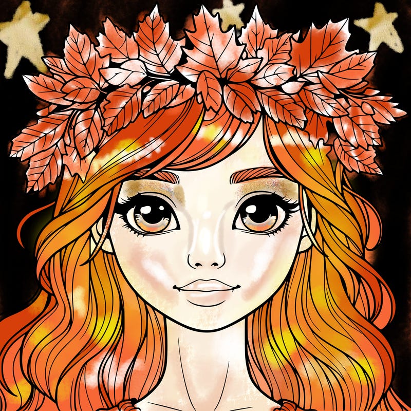 realistic girl with fall leaf crown