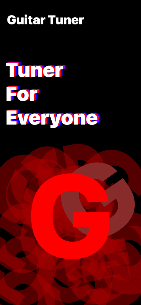 Tuner ONE PRO Guitar & Ukulele - Promotional graphic for Tuner ONE PRO with the slogan Tuner For Everyone and a stylized red letter G.