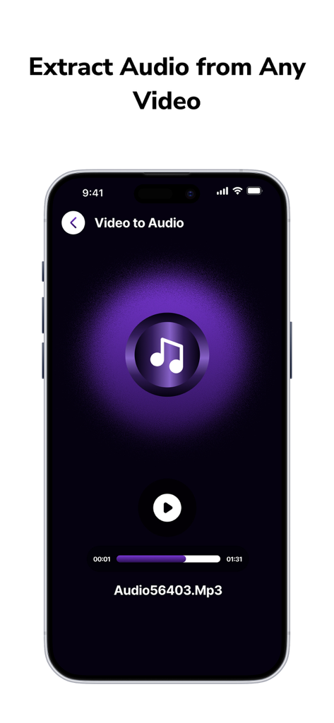 Interface de smartphone exibindo a ferramenta de extração de vídeo para áudio no aplicativo Kapwing.