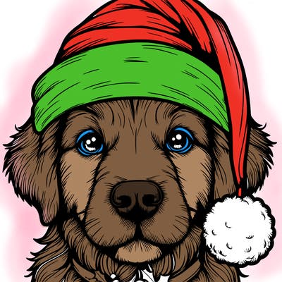 realistic dog with a christmas hat