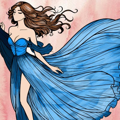 realistic woman in dress flowing the the wind