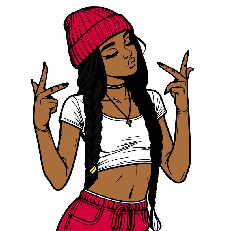 realistic teenage girl with braids and a beanie and crop top doing 🫶🏼