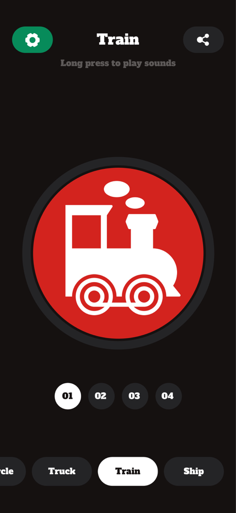 Horn Sounds - Car Horn & Siren - Mobile app interface showing a train horn sound selection and play button for pranks