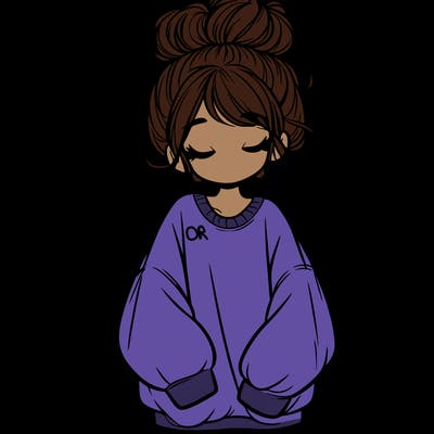 girl with baggy sweatshirt and messy bun