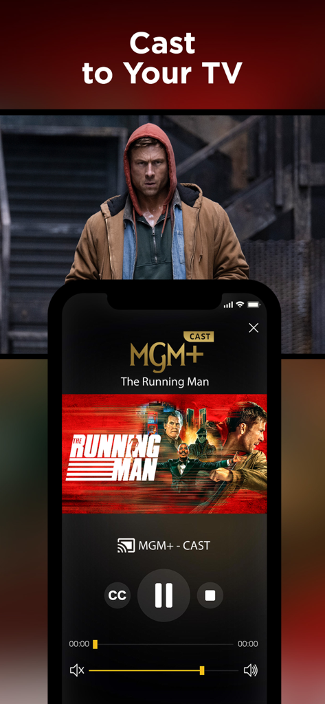 Interfaccia dell'app MGM plus che mostra la funzione cast to TV