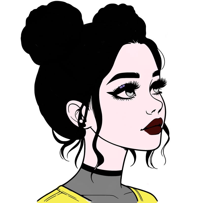 realistic girl with buns on the top of her head