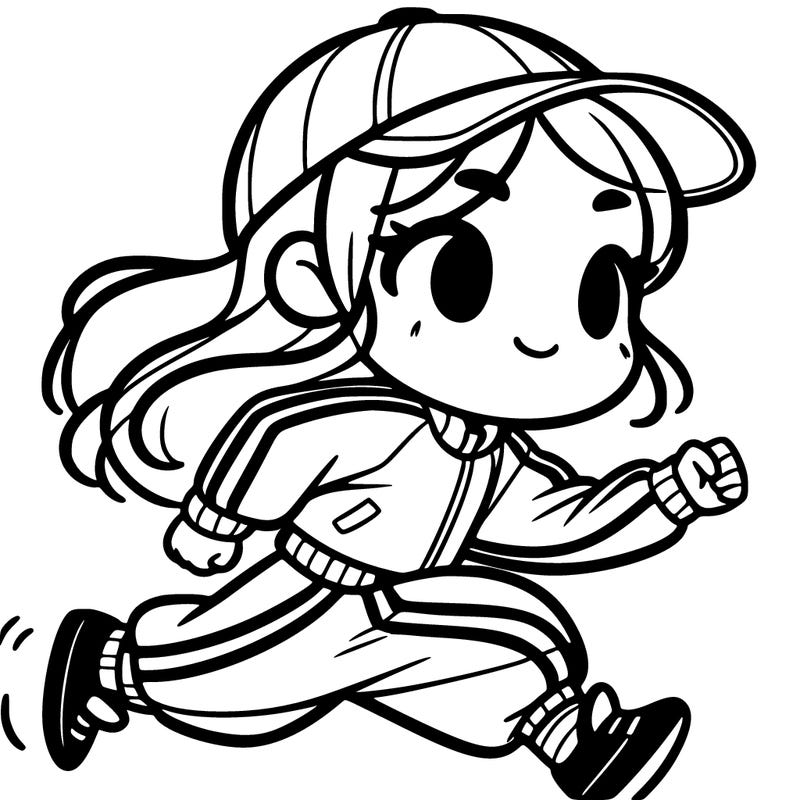 girl with backwards cap and tracksuit running