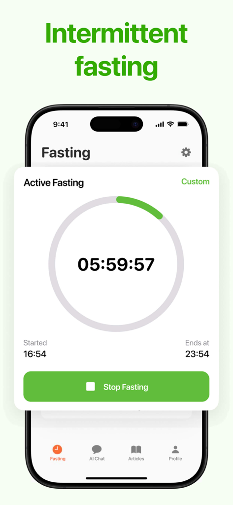 Intermittent Fasting Trackerㅤㅤ - Interfaz de temporizador de ayuno intermitente activo en un teléfono móvil
