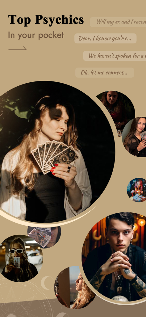 Pocket Insight Psychic Reading - Interfaz de la aplicación móvil Pocket Insight mostrando los mejores psíquicos y lectores de cartas del tarot