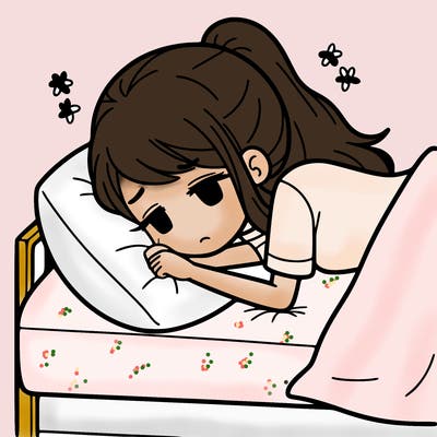 tired girl laying on bed