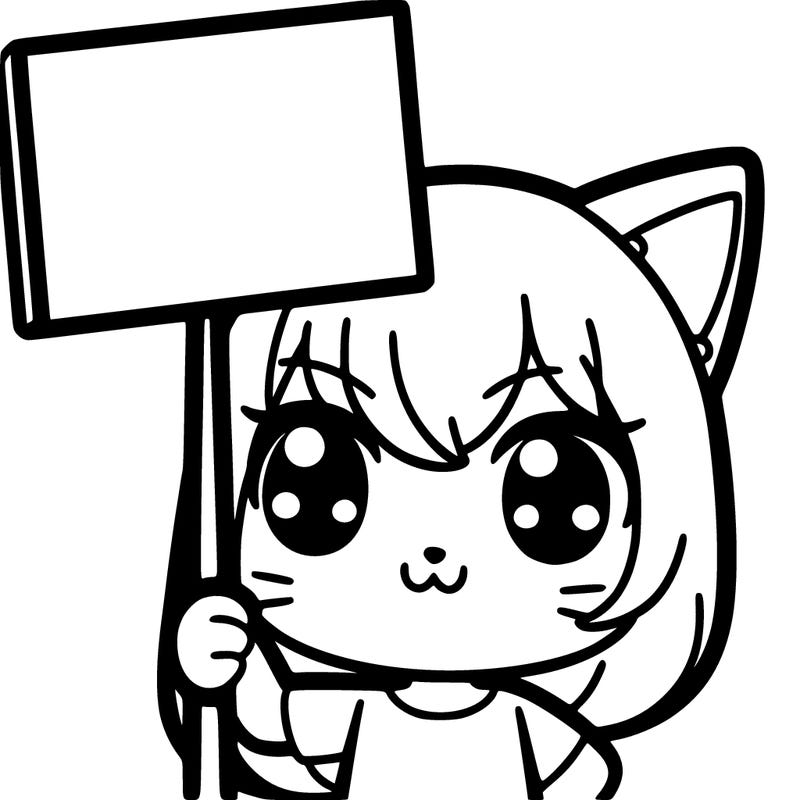a cat girl holding up a sign