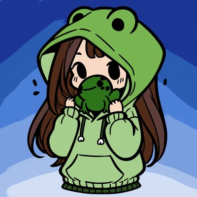 a girl holding a froggy hoodie