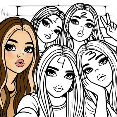 group of teen girls friends y2k up close in a selfie