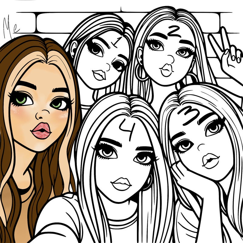 group of teen girls friends y2k up close in a selfie