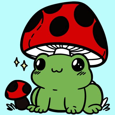 a cute frog with a mushroom hat