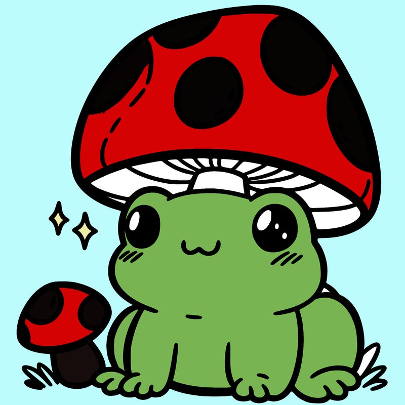 a cute frog with a mushroom hat