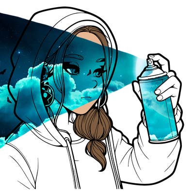 a realistic girl, spray painting