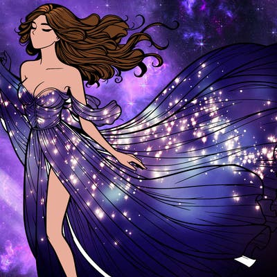 realistic woman in dress flowing the the wind