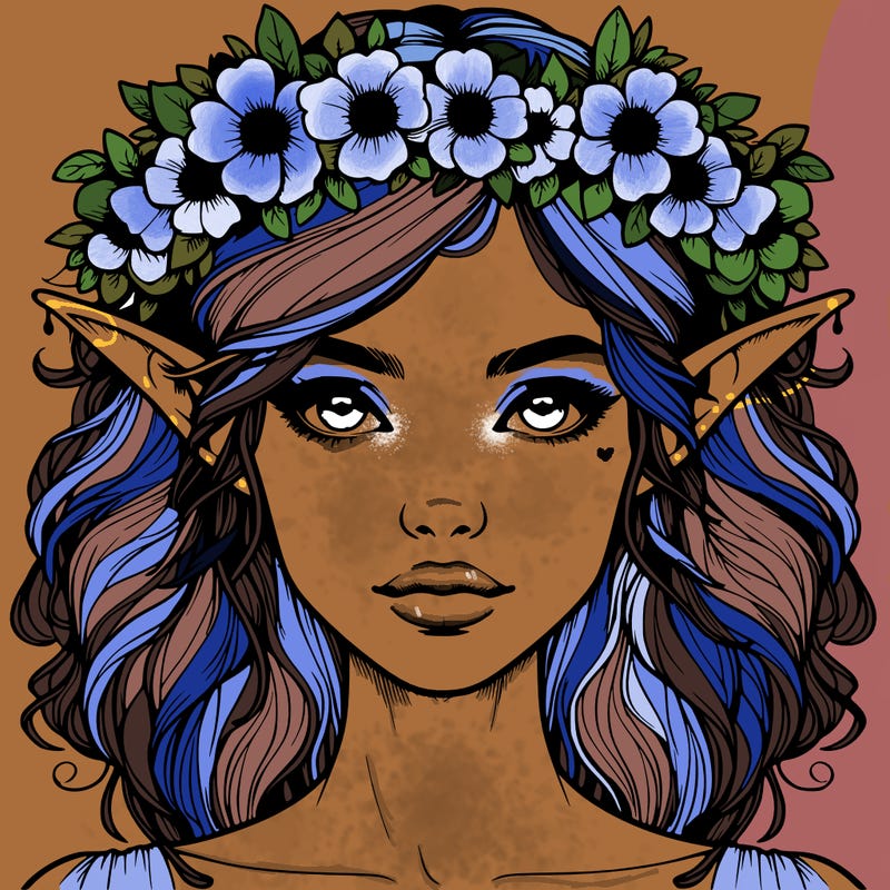 realistic female elf with flower crown