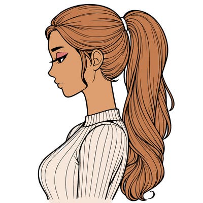 realistic woman with pony tail