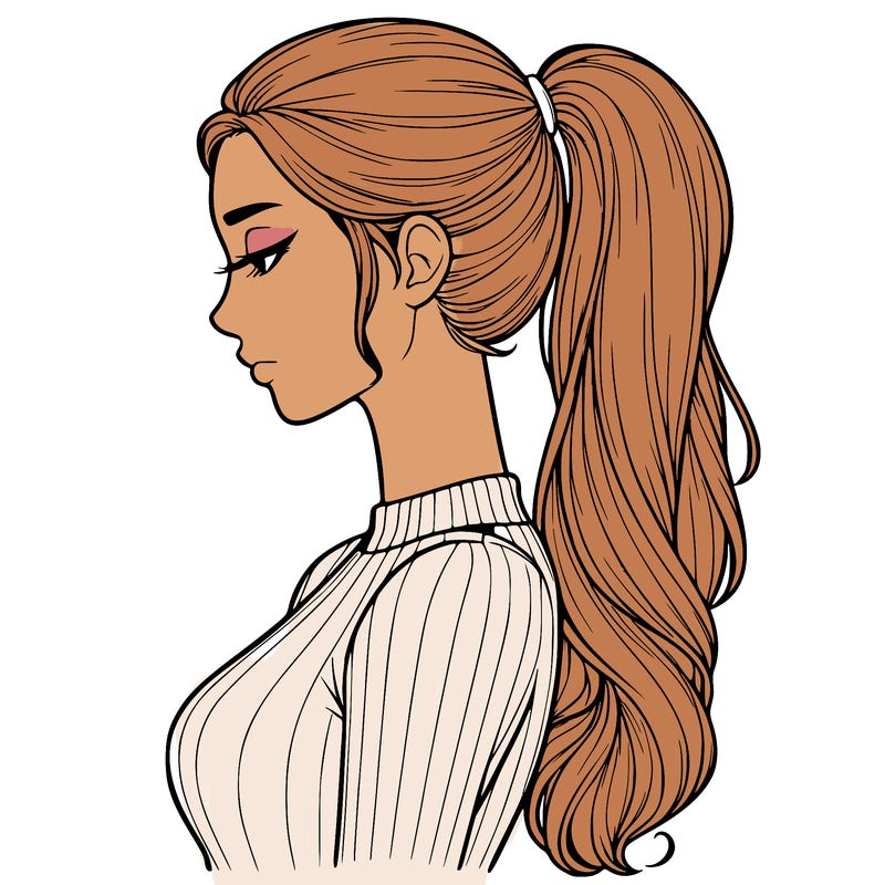 realistic woman with pony tail