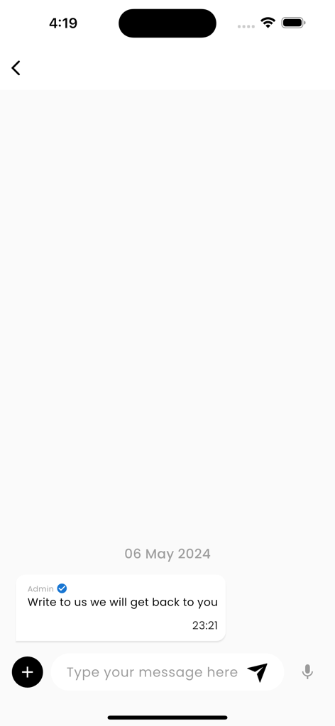 Vora Classes App - Interface of the Vora Classes app chat support feature with a message from the admin