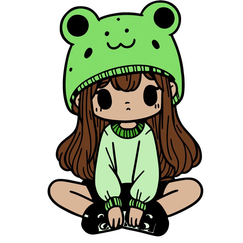 a girl wearing a frog hat and some frog socks