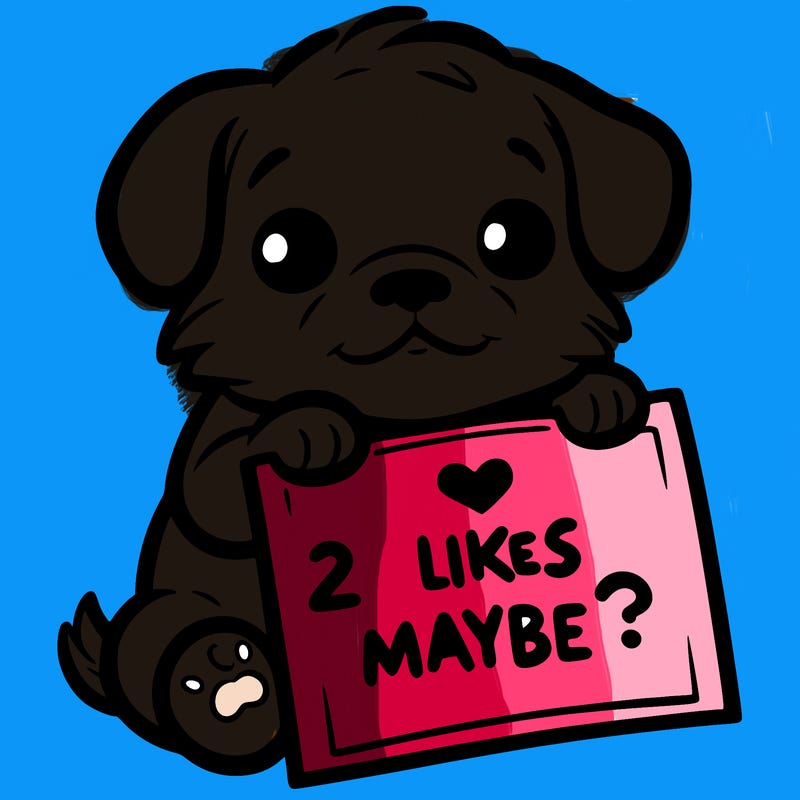 a puppy holding a sign that says 2 likes maybe?