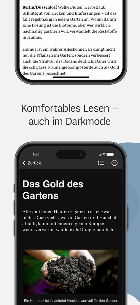 Screenshot of the Augsburger Allgemeine app displaying a news article in both light and dark mode themes for comfortable reading.