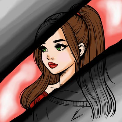 realistic girl with a high ponytail