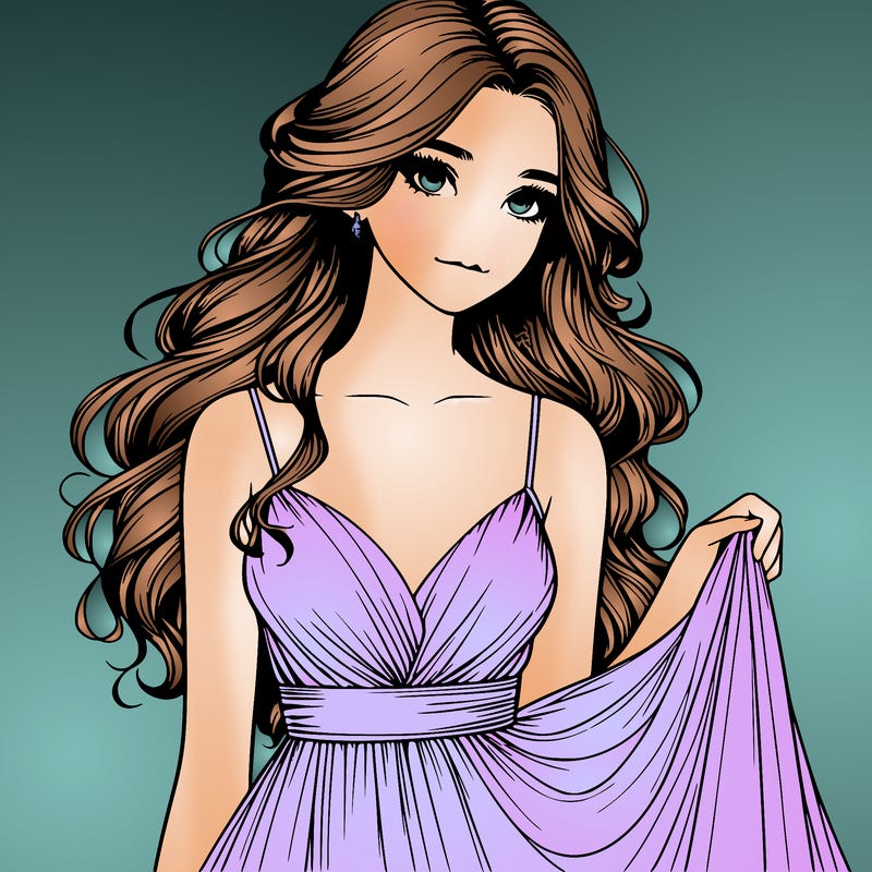 realistic girl in flowy silky prom dress