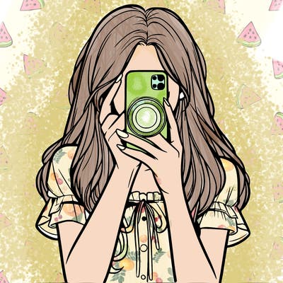 a realistic girl holding her phone taking pictures