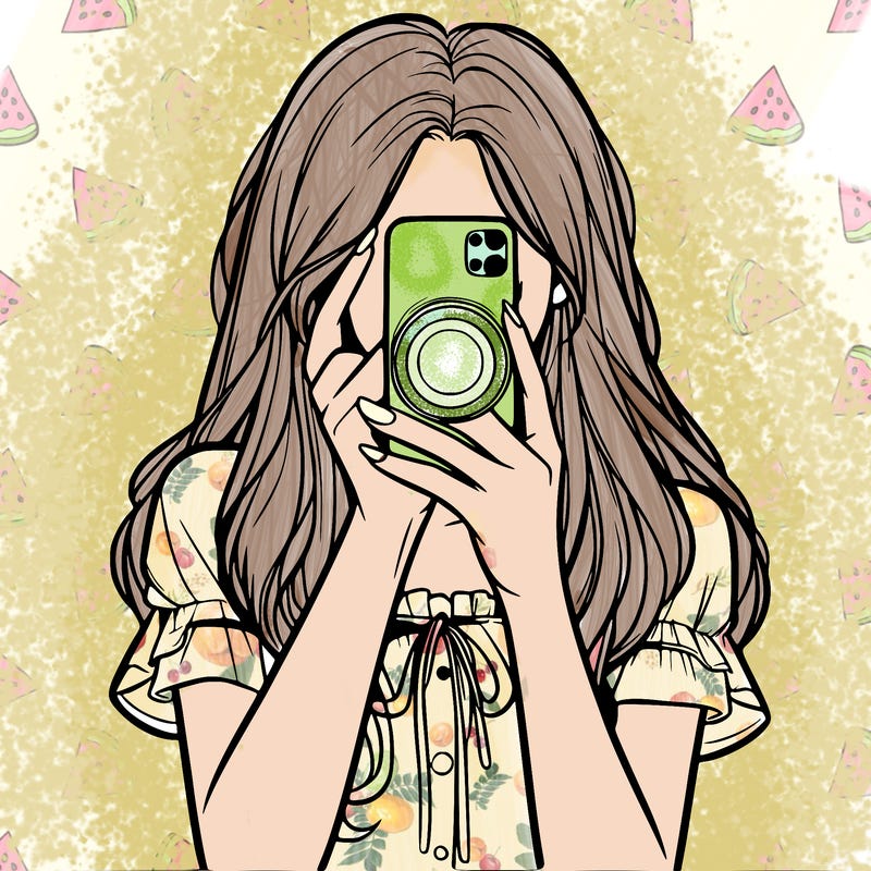 a realistic girl holding her phone taking pictures