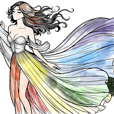 realistic woman in dress flowing the the wind