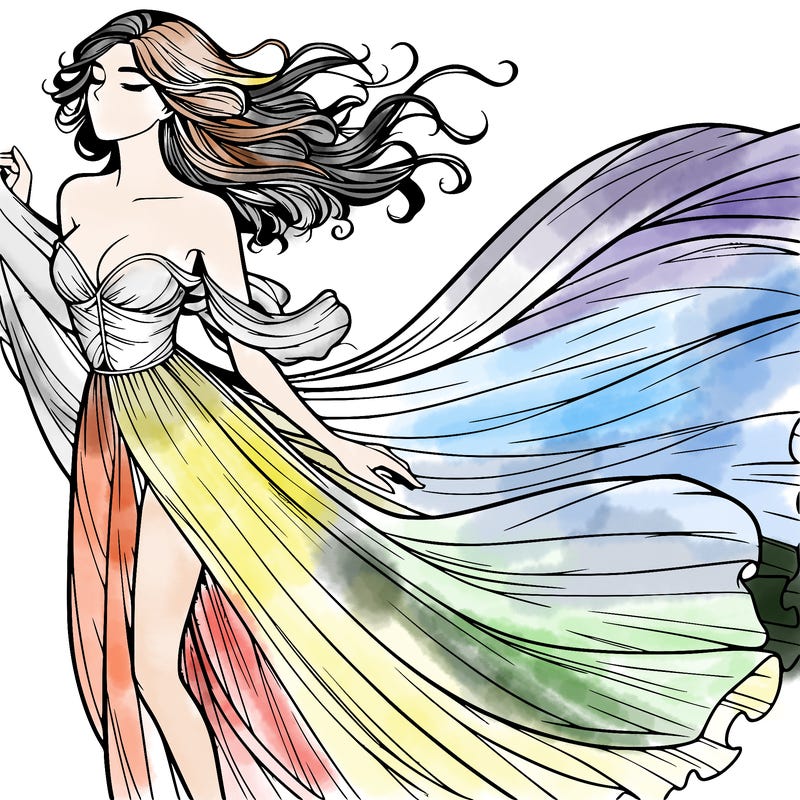 realistic woman in dress flowing the the wind