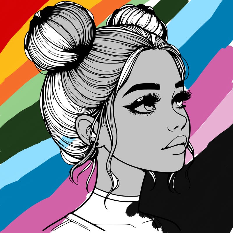 realistic girl with buns on the top of her head