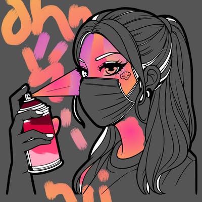 a girl spray painting her face very very realistic