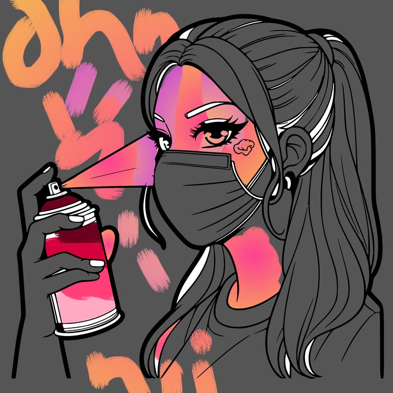 a girl spray painting her face very very realistic