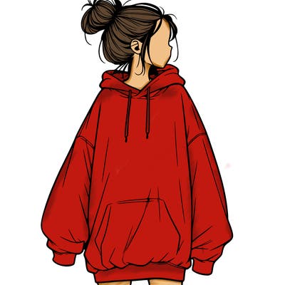 realistic girl with a oversized sweatshirt on and a bun