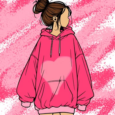 realistic girl with a oversized sweatshirt on and a bun