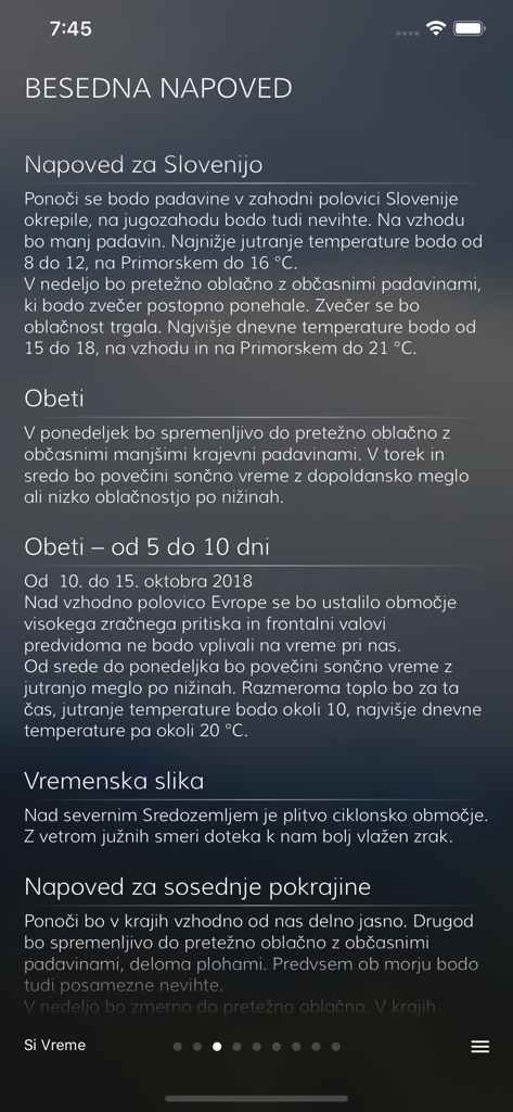 Detailed written weather forecast and long-term outlook for Slovenia in the SiVreme app