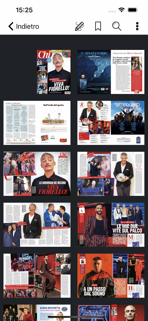 Chi - Pages de magazine numérique dans l'application Chi présentant des articles sur l'actualité des célébrités italiennes et le style de vie