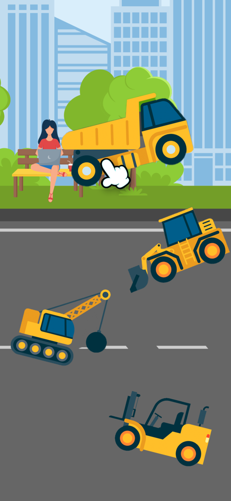 Baby rattle games: Kids lock - Animated construction trucks in the Baby Rattle game for kids